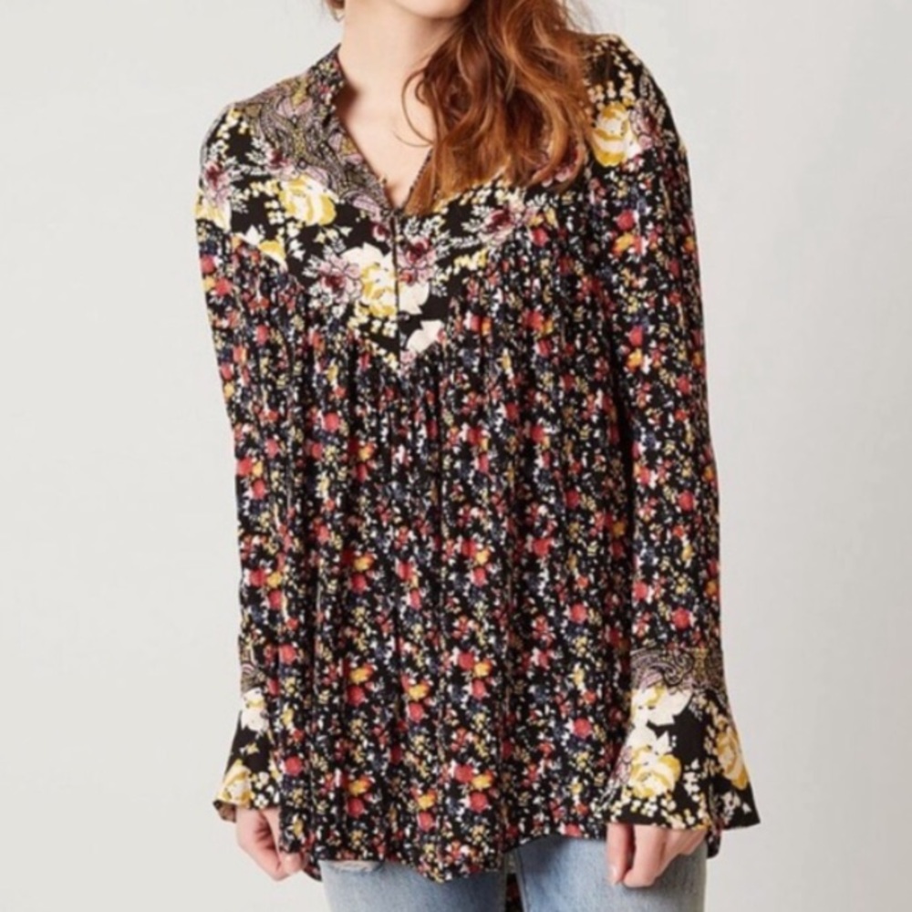 Free People Wildflowers Printed Tunic Blouse
